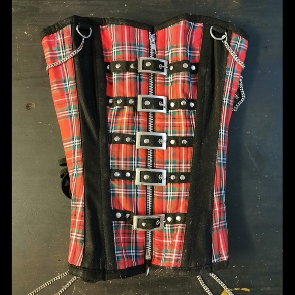 Steel Boned Corset - Red & Black Plaid, Punk - Picture 3 of 4